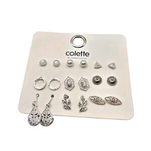 Colette Studs Pierced Earrings 9 Pairs Silver Tone Varied Designs